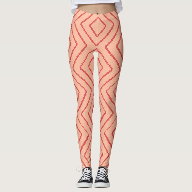 Geometric Diamond Pattern Bold Red Design Leggings (Front)