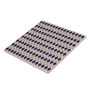 Geometric Diamond Pattern in Navy Blue & Beige Tile