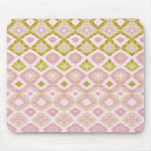 Geometric Diamond Pattern in Pink and Olive Green Mouse Mat