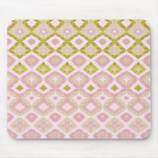 Geometric Diamond Pattern in Pink and Olive Green Mouse Mat (Front)