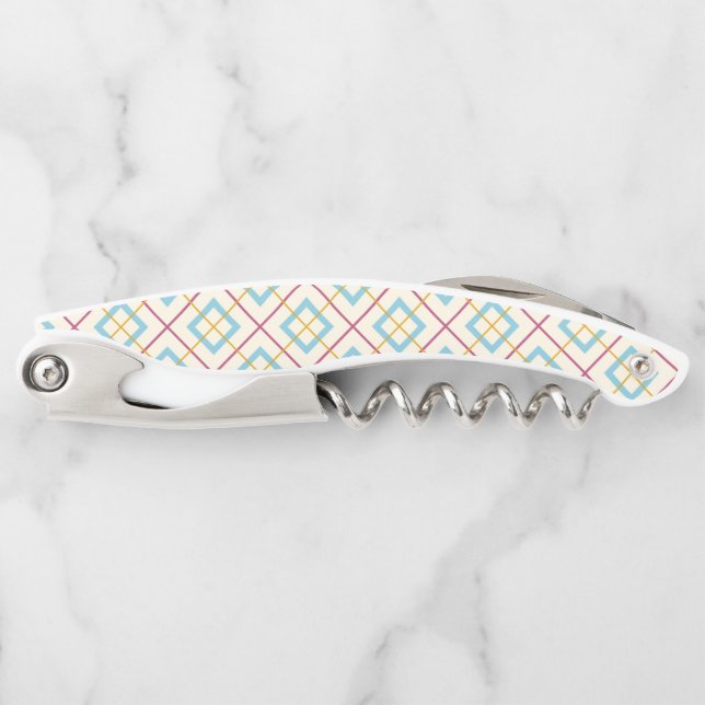Geometric Diamond Pattern Pastel Pink and Blue Corkscrew (Front)