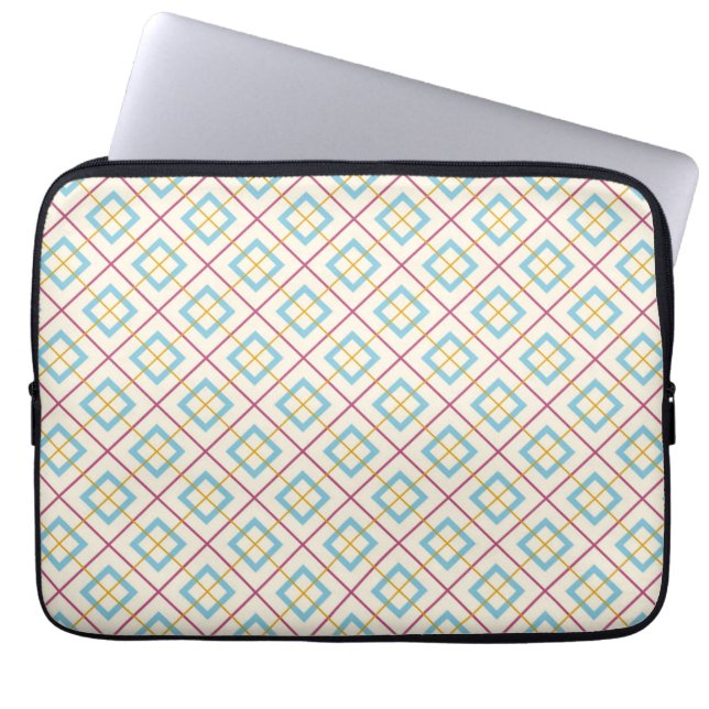 Geometric Diamond Pattern Pastel Pink and Blue Laptop Sleeve (Front)