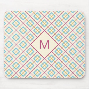 Geometric Diamond Pattern Pastel Pink and Blue Mouse Mat