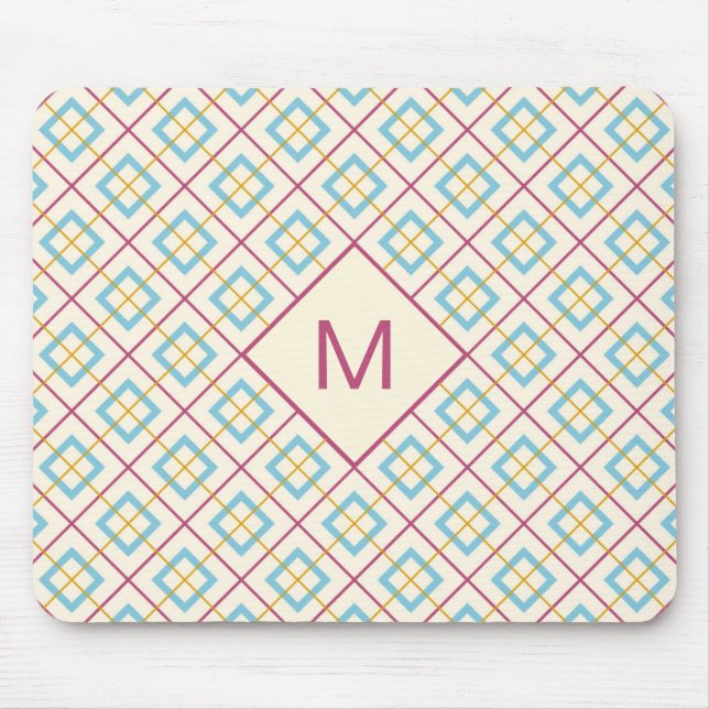 Geometric Diamond Pattern Pastel Pink and Blue Mouse Mat (Front)