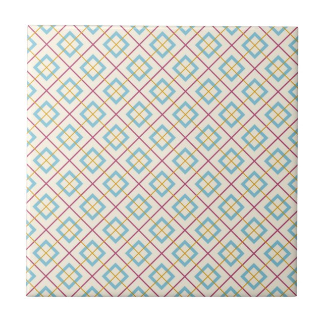 Geometric Diamond Pattern Pastel Pink and Blue Tile (Front)