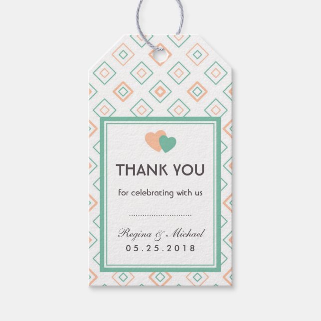 Geometric Diamond Tiles Pattern Wedding Gift Tag (Front)