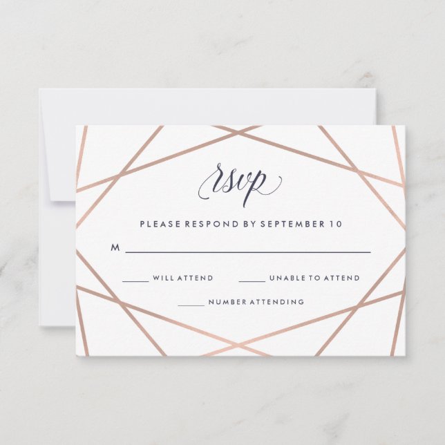 Geometric Diamond Wedding RSVP | Faux Rose Gold (Front)
