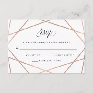 Geometric Diamond Wedding RSVP   Faux Rose Gold Card