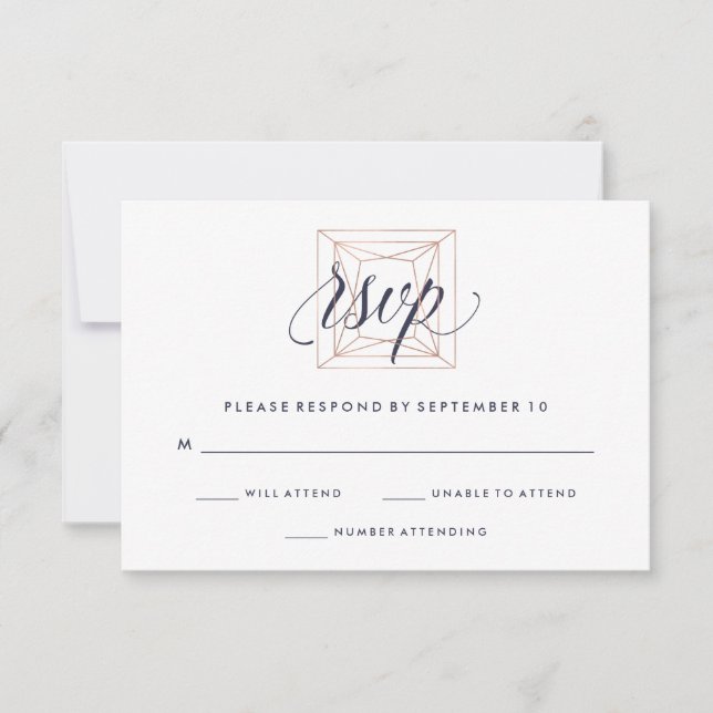 Geometric Diamond Wedding RSVP Midnight Blue Text (Front)