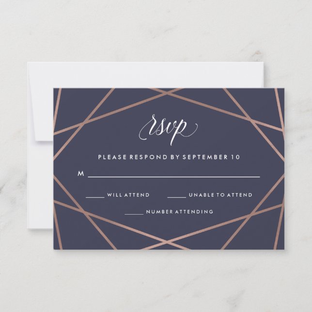 Geometric Diamond Wedding RSVP on Midnight Blue (Front)