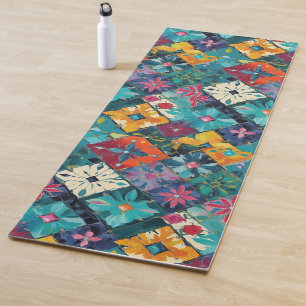 Geometric Diamonds And Gems Floral Teal Yoga Mat