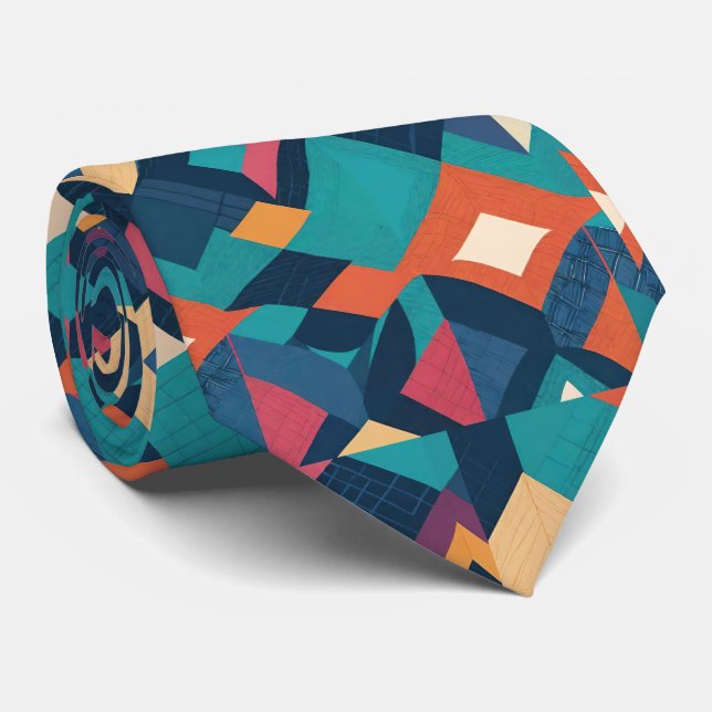 Geometric Diamonds in Retro Teal Colours Tie (Rolled)