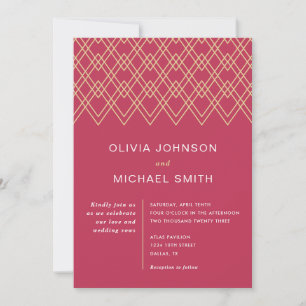 Geometric Diamonds Magenta Wedding Invitation