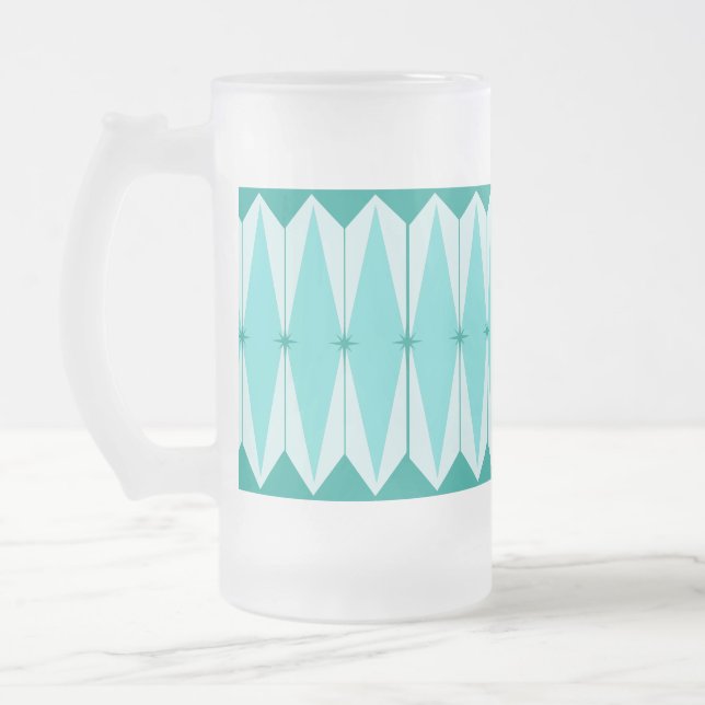 Geometric Diamonds & Starbursts Frosted Glass Mug (Left)