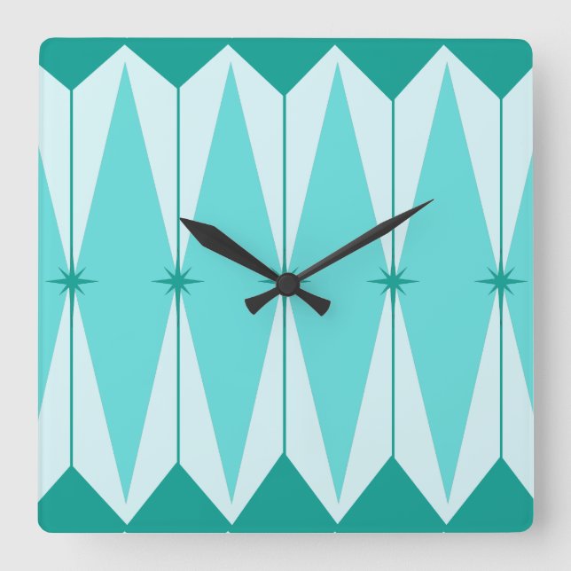 Geometric Diamonds & Starbursts Square Wall Clock (Front)