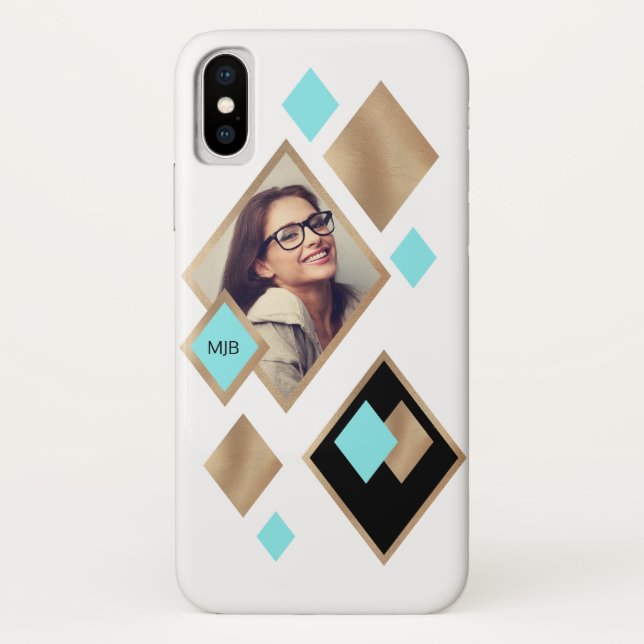 Geometric Diamonds with Photo and Monogram Case-Mate iPhone Case (Back)