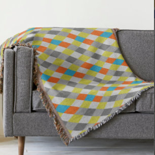 Geometric Diamonds Yellow and Grey Modern Abstract Throw Blanket