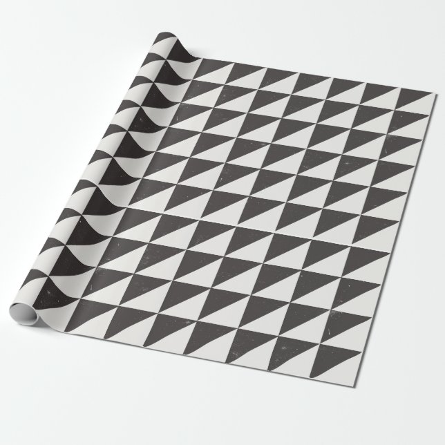 Geometric Distressed Black And Off-White Triangles Wrapping Paper (Unrolled)