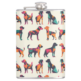 Geometric dog silhouettes design hip flask