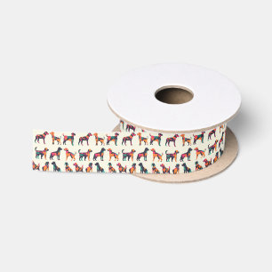 Geometric dog silhouettes design satin ribbon