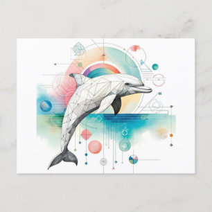 Geometric Dolphin Postcard with Watercolor Eleganc