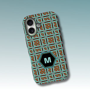 Geometric Dots and Squares Monogram iPhone 16 Case