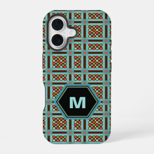 Geometric Dots and Squares Monogram iPhone 16 Case