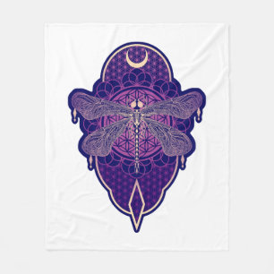 Geometric Dragonfly Mandala Life Flower Symbol Fleece Blanket