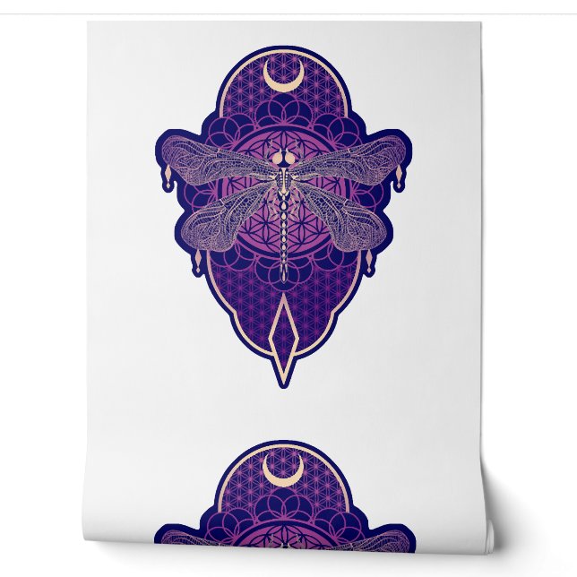 Geometric Dragonfly Mandala Life Flower Symbol Wallpaper (Unrolling)