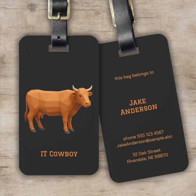 Geometric Drawing reddish brown Cow  Luggage Tag (Creator Uploaded)