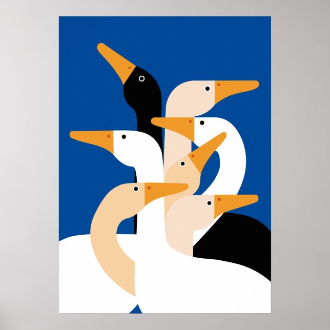 Geometric Duck Flock Art Print Bold Blue Wall (Front)