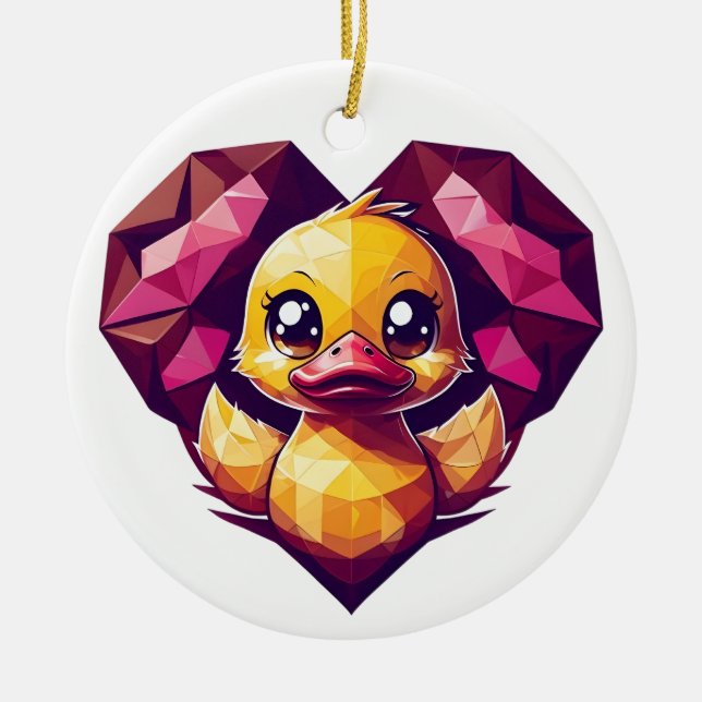  Geometric Duckling in a Crystal Heart Ceramic Tree Decoration (Front)