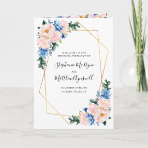 Geometric Dusty Blue Blush Pink Floral Wedding Programme