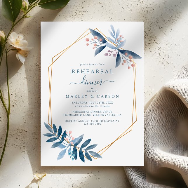 Geometric Dusty Blue Elegant Rehearsal Dinner Invitation (Creator Uploaded)