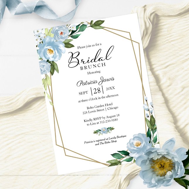 Geometric Dusty Blue Floral Bridal Brunch Invitation (Creator Uploaded)