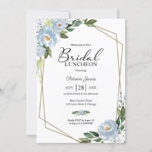 Geometric Dusty Blue Floral Bridal Luncheon Invitation