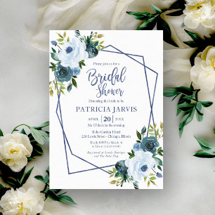 Geometric Dusty Blue Floral Bridal Shower Invitation