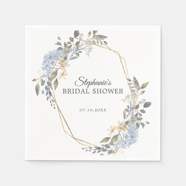 Geometric Dusty Blue Floral Bridal Shower Napkin (Front)