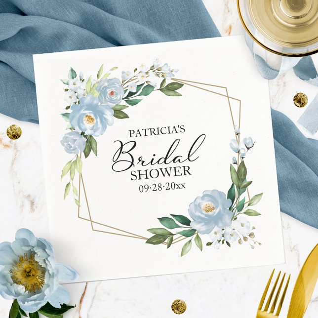 Geometric Dusty Blue Floral Bridal Shower Napkin (Creator Uploaded)