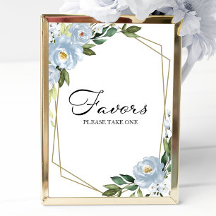 Geometric Dusty Blue Floral Favours Sign