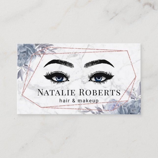 Geometric Dusty Blue Floral Marble Beauty Salon Business Card (Front)