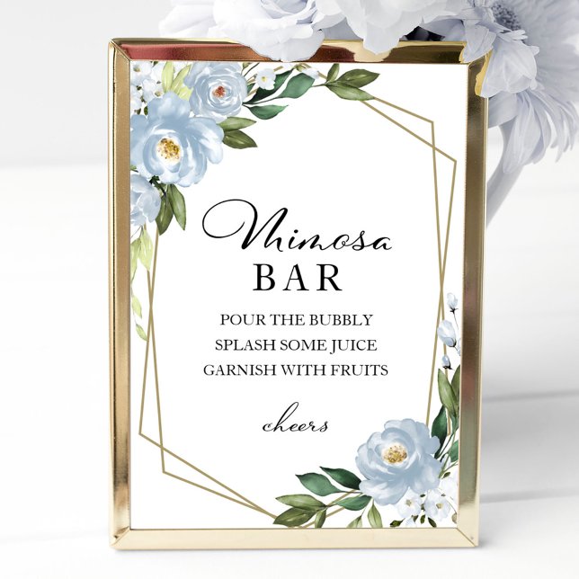 Geometric Dusty Blue Floral Mimosa Bar Sign (Creator Uploaded)
