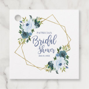 Geometric Dusty Blue Gold Floral Bridal Shower Favour Tags