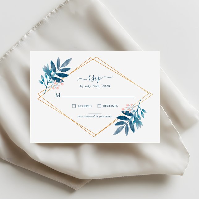 Geometric Dusty Blue Greenery Wedding RSVP Card (Creator Uploaded)
