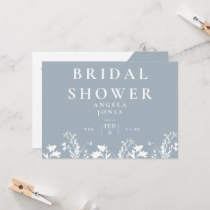 Geometric Dusty Blue White Floral Bridal Shower  Invitation