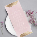 Geometric Dusty Rose Pink Gold Gatsby Wedding Menu<br><div class="desc">Relive the trend of Great Gatsby with this Design - with this a rack card or wedding reception menu. Antique for a wonderful bohemian themed wedding. Vintage Stylish Boho wedding. A formal elegant design Geometric Deco Great Gatsby Amazing design with art deco lines in the Great Gatsby style. Very trendy,...</div>
