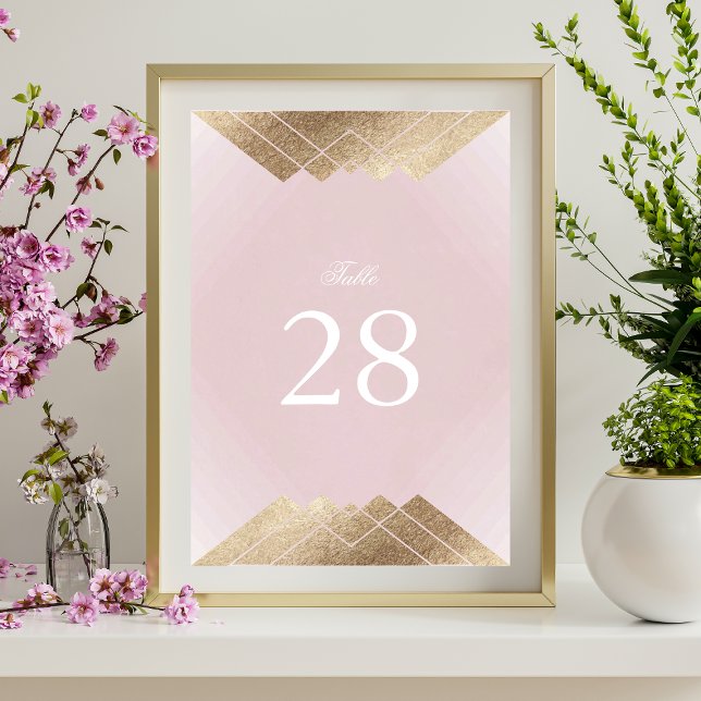 Geometric Dusty Rose Pink Gold Gatsby Wedding Table Number (Creator Uploaded)