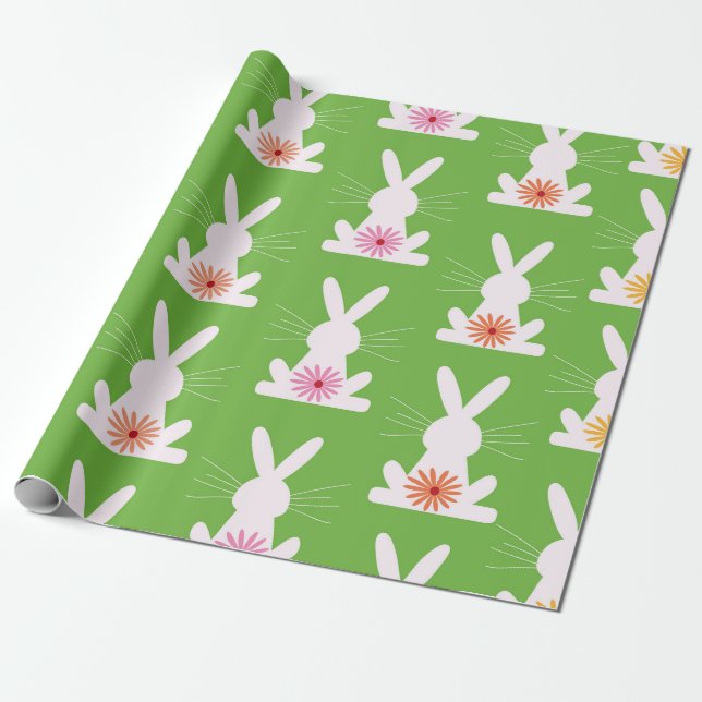 Geometric Easter Rabbits with flowers  Pattern  Wrapping Paper (Unrolled)