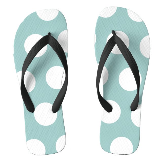 Geometric Eggshell Blue White Polka Dots   Flip Flops (Footbed)