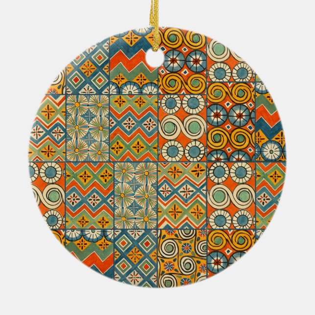 Geometric Egyptian Pattern Tiles Ceramic Tree Decoration (Back)